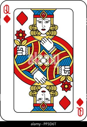 Jeu de cartes dans les diamants de la Reine Rouge Jaune Bleu Noir Illustration de Vecteur