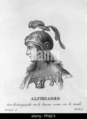 Portrait d'Alcibiade (450-404 AC), homme d'État athénien et général.. Madrid, bibliothèque nationale. Auteur : P. ESPLUGAS Emplacement : BIBLIOTECA NACIONAL-COLECCION. MADRID. L'ESPAGNE. Banque D'Images