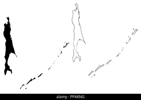 Oblast de Sakhaline (Russie, Sujets de la Fédération de Russie, les oblasts de Russie) map vector illustration gribouillage, croquis et l'île de Sakhaline Kouriles Illustration de Vecteur