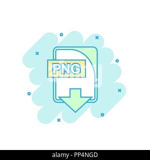 L'icône de fichier PNG couleur dessin animé dans le style comique. Png télécharger illustration pictogramme. Splash Document concept commercial. Illustration de Vecteur