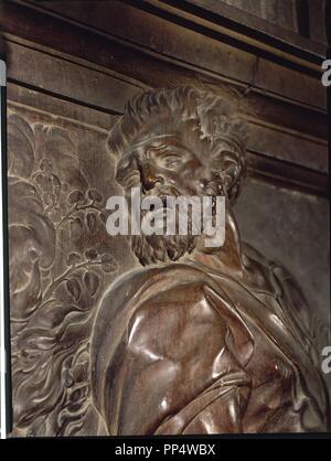 DETALLE DE LA CABEZA DE MOISES - DETALLE DEL CORO ALTO DE LA CATEDRAL DE TOLEDO - SIGLO XVI - RENACIMIENTO ESPAÑOL. Auteur : ALONSO BERRUGUETE,. Emplacement : CATEDRAL-coro alto. Toledo. L'ESPAGNE. Banque D'Images