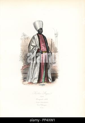 Kizlar Agasi, chef de l'harem noir eunoch, 17e siècle, après Ragnal. Gravure coloriée par Hippolyte Pauquet de l'Pauquet Frères' 'Modes et Costumes Etrangers Anciens et Modernes' (Affaires Fashions et costumes) Anciennes et modernes, Paris, 1865. Hippolyte (b. 1797) et Polydor Pauquet (b. 1799) a dirigé une maison d'édition réussie à Paris dans le 19e siècle, spécialisé dans les livres illustrés sur le costume, oiseaux, papillons, l'anatomie et l'histoire naturelle. Banque D'Images