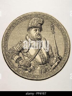 Joachim II Hector (1505-1571). L'électeur de Brandebourg. Membre de la maison de Hohenzollern. La gravure. Historia 'universel', 1882. Banque D'Images