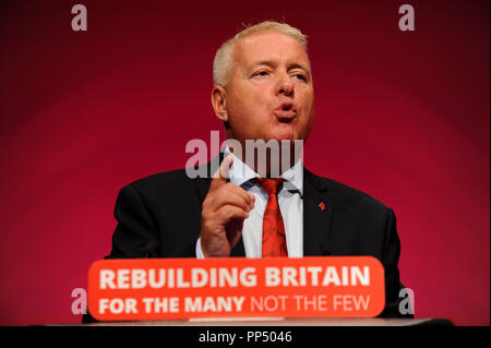 Liverpool, en Angleterre. 23 Septembre, 2018. Ian Lavery MP, offre son discours de conférence, sur le thème de l'examen de la démocratie, des changements à la session du matin de la première journée de la conférence annuelle du Parti travailliste à l'ACC Centre de conférence. Kevin Hayes/Alamy Live News Banque D'Images