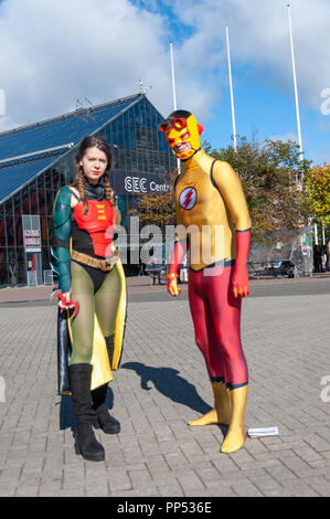 Glasgow, Ecosse, Royaume-Uni. 23 Septembre, 2018. Les cosplayeurs en arrivant sur la deuxième journée de la MCM Ecosse Comic Con tenu au SEC Centre. Credit : Skully/Alamy Live News Banque D'Images