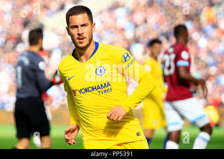 Londres, Royaume-Uni. 23 sept 2018. Eden Hazard de Chelsea. Premier League, West Ham United v Chelsea au stade de Londres, Queen Elizabeth Olympic Park à Londres le dimanche 23 septembre 2018. Cette image ne peut être utilisé qu'à des fins rédactionnelles. Usage éditorial uniquement, licence requise pour un usage commercial. Aucune utilisation de pari, de jeux ou d'un seul club/ligue/dvd publications pic par Steffan Bowen/Andrew Orchard la photographie de sport/Alamy live news Banque D'Images