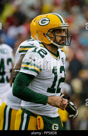 Au Maryland, aux États-Unis. 23 septembre 2018 : Green Bay Packers QB # 12 Aaron Rodgers NFL lors d'un match de football entre les Redskins de Washington et les Packers de Green Bay à FedEx Field à Landover, MD. Justin Cooper/CSM Crédit : Cal Sport Media/Alamy Live News Banque D'Images