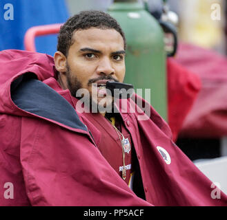 Landover, MD, USA. 29Th Sep 2018. Redskins de Washington TE # 86 Jordan Reed lors d'un match de football américain NFL entre les Redskins de Washington et les Packers de Green Bay à FedEx Field à Landover, MD. Justin Cooper/CSM/Alamy Live News Banque D'Images