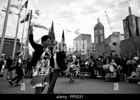 Fiestas Patrias, la terre natale des fêtes, la fête nationale chilienne à Federation Square à Melbourne, VIC, Australie, 18 septembre 2018 Banque D'Images