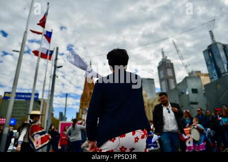 Fiestas Patrias, la terre natale des fêtes, la fête nationale chilienne à Federation Square à Melbourne, VIC, Australie, 18 septembre 2018 Banque D'Images