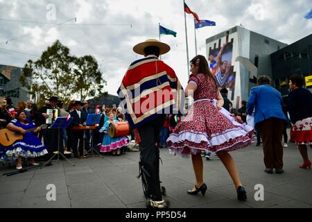 Fiestas Patrias, la terre natale des fêtes, la fête nationale chilienne à Federation Square à Melbourne, VIC, Australie, 18 septembre 2018 Banque D'Images