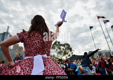 Fiestas Patrias, la terre natale des fêtes, la fête nationale chilienne à Federation Square à Melbourne, VIC, Australie, 18 septembre 2018 Banque D'Images