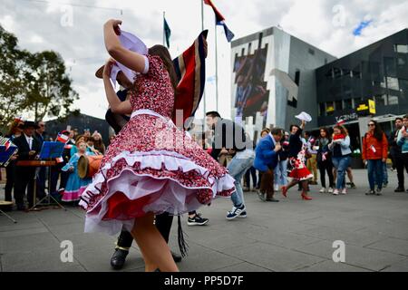 Fiestas Patrias, la terre natale des fêtes, la fête nationale chilienne à Federation Square à Melbourne, VIC, Australie, 18 septembre 2018 Banque D'Images