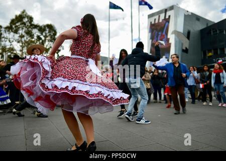 Fiestas Patrias, la terre natale des fêtes, la fête nationale chilienne à Federation Square à Melbourne, VIC, Australie, 18 septembre 2018 Banque D'Images