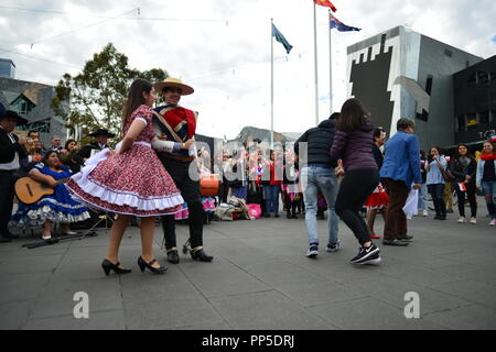 Fiestas Patrias, la terre natale des fêtes, la fête nationale chilienne à Federation Square à Melbourne, VIC, Australie, 18 septembre 2018 Banque D'Images