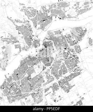 Carte d'Ottawa, la vue satellite, carte en noir et blanc. Annuaire de la rue et plan de la ville. Canada Banque D'Images