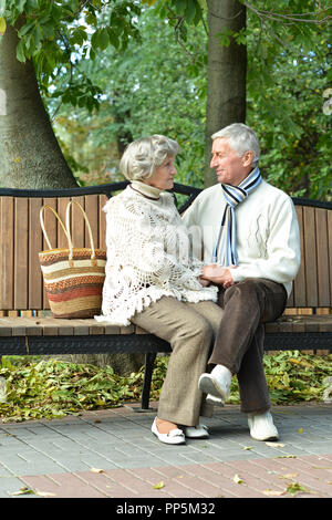 Portrait of happy senior couple in autumn park Banque D'Images