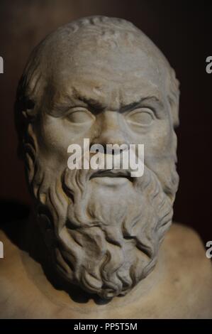 Socrate (470-399 av. J.-C.). Philosophe athénien. Buste. En. Copie romaine du iie siècle après un original grec du 4ème siècle. Neues Museum. Berlin. L'Allemagne. Banque D'Images