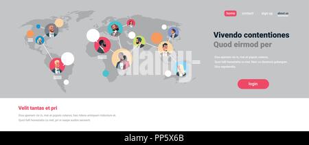 Carte du monde réseau des bulles de chat d'équipe de la communication concept mix connexion avatar race homme femme fait face à une télévision personnage portrait copie espace horizontal Illustration de Vecteur