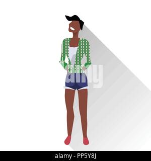 African American Woman occasionnels d'été heureux dame pose détente femme personnage télévision fond blanc pleine longueur Illustration de Vecteur