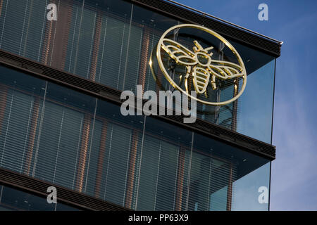 Un logo affiche à l'extérieur du siège de l'Erste Group Bank et la Fondation ERSTE (ERSTE Stiftung) à Vienne, Autriche, le 6 septembre 2018. Banque D'Images