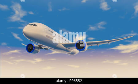 Vol d'un avion en route vers le ciel. 3D render Banque D'Images