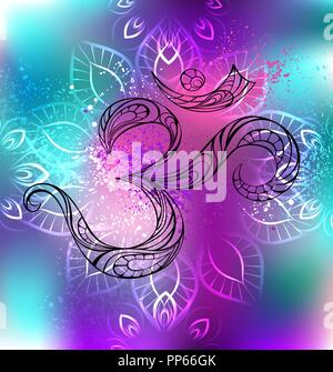 Le symbole Om dans un contour irisé, fond multicolore, ombragés avec mandala. Illustration de Vecteur