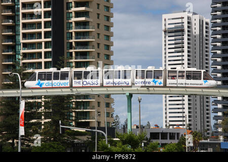 GOLD COAST, AUSTRALIE - Le 23 mars : train monorail le 23 mars 2008 à Gold Coast, en Australie. Le court 1.3Km Route monorail à Broadbeach relie pop Banque D'Images