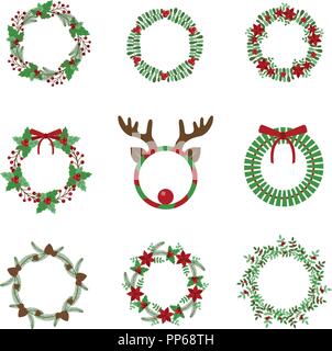 Couronne de Noël et guirlandes Set Illustration de Vecteur
