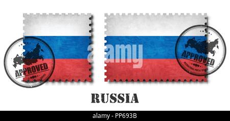 La Russie ou fédération de timbre avec motif drapeau grunge texture vieux scratch et apposer un sceau sur fond isolé . Couleur noir avec un nom de pays Illustration de Vecteur