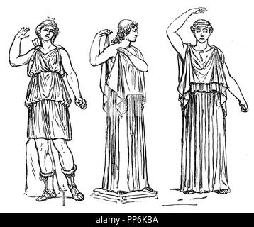 Les Grecs, à gauche : Diana dans chiton dorique, au milieu et à droite : Chiton avec diploidone, anonym 1896 Banque D'Images