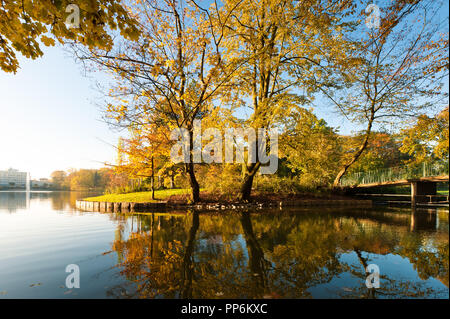 Couleurs d'automne au lac de Kahnweiher à Cologne. Banque D'Images