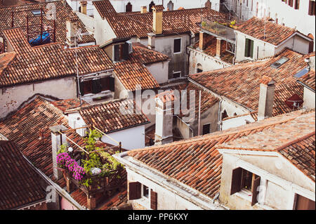 Toits de tuiles brunes de l'ancienne Venise. Banque D'Images