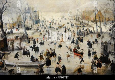 Hendrick Avercamp (1585-1634). Peintre hollandais. Paysage d'hiver avec patineurs, ch. 1608. Rijskmuseum. Amsterdam. Aux Pays-Bas. Banque D'Images