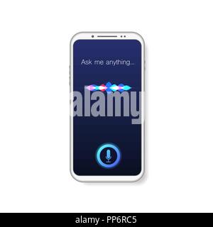 Custom made blanc téléphone mobile avec assistant vocal isolé sur fond blanc Illustration de Vecteur