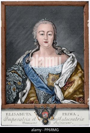 Elizabeth de Russie (1709-1762). L'impératrice de Russie. Copie de la gravure de E. Chemesov, 1761. De couleur. Banque D'Images