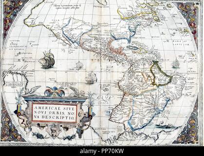 CARTOGRAFIA. MAPA DE L'AMÉRIQUE. REALIZADO POR ABRAHAM ORTELIUS EN LA OBRA ' Theatrum Orbis Terrarum AÑO 1573 ' ,. SERVICIO GEOGRAFICO del Ejercito. MADRID. Banque D'Images