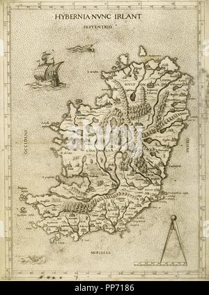 Nunc Hybernia. Irlant L'Irlande. La carte a été clairement fait par un membre de l'École de Lafreri cartographes, Antonio Lafreri (1512-77). Rome, 1570. Renaissance. Gravure par Paolo Forlani, xvie s. Banque D'Images