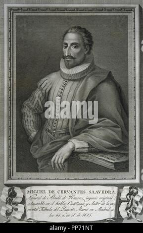 Miguel de Cervantes (1547-1616). L'écrivain espagnol. Portrait. Banque D'Images