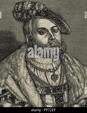 John Frederick I (1503-1554), appelé Jean le Magnanime, Électeur de Saxe et de chef de la Confédération de l'Allemagne protestante. La gravure. Portrait. Banque D'Images