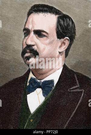 Antonio Canovas del Castillo (1828-1897). Homme politique espagnol. Dans la gravure Illustration espagnole et américaine, 1872. De couleur. Banque D'Images