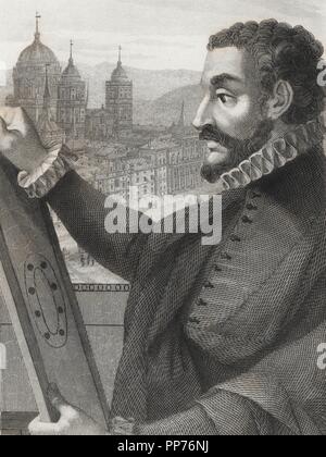 Juan de Herrera (1530-1597), arquitecto, y matemático geómetra español, constructeur del Monasterio de El Escorial. La gravure de 1853. Banque D'Images