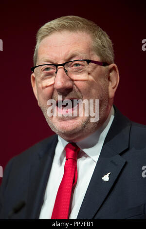 Liverpool, Royaume-Uni. Sep 24, 2018. Len McCluskey, Secrétaire général d'Unite the Union, prend la parole à la conférence du parti travailliste à Liverpool. Credit : Russell Hart/Alamy Live News Banque D'Images