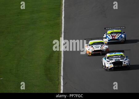 Donington Park, Royaume-Uni. 23 Septembre, 2018. Parker de l'équipe Racing Ltd Bentley Continental GT3 avec les pilotes Rick Parfitt Jr et Ryan Ratcliffe mène Jetstream Sport Aston Martin V12 Vantage GT3 avec les pilotes Graham Davidson & Maxime Martin et Beechdean AMR Aston Martin V12 Vantage GT3 avec les pilotes Andrew Howard & Darren Turner au cours de la British GT Championship - Round 9 à Donington Park, Derby, Angleterre le 23 septembre 2018. Photo par Jurek Biegus. Usage éditorial uniquement, licence requise pour un usage commercial. Aucune utilisation de pari, de jeux ou d'un seul club/ligue/dvd publications. Credit : Salvio Calabre Banque D'Images