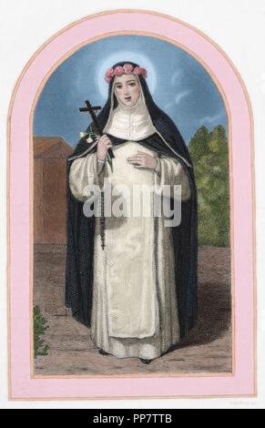 Saint Rose de chaux (1586-1617). Dominic tertiaire mystique. Gravure en couleur. 19e siècle. Banque D'Images