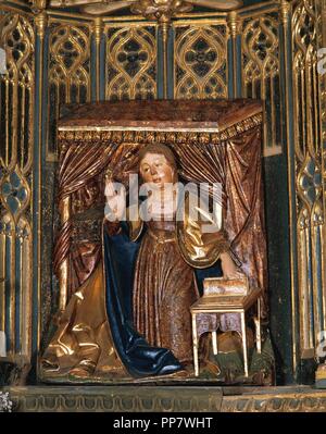 Felipe Bigarny de l'école. Retable élevé, 1525. L'Annonciation. Détail de la Vierge. L'église paroissiale de Santa Maria Maggiore. Ezcaray. La Rioja. L'Espagne. Banque D'Images