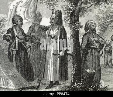 Janissaires. Les unités d'infanterie d'élite qui a formé le Sultan Ottoman, des soldats et des gardes du corps. La gravure. 19e siècle. Banque D'Images