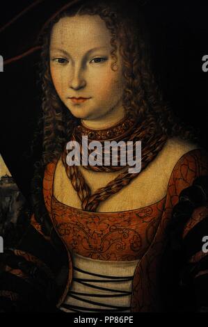 Lucas Cranach l'ancien (ch. 1472-1553). Peintre et graveur de la Renaissance allemande. Portrait de femme, 1526. Huile sur panneau. Détail. Le Musée de l'Ermitage. Saint Petersburg. La Russie. Banque D'Images