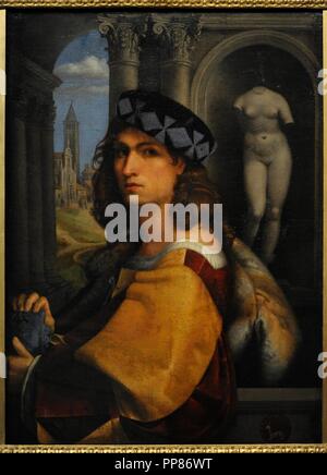 Domenico Capriolo (Domenico di Bernardino Capriolo) (1494-1528). Peintre italien. Portrait d'homme (autoportrait ?), 1512. Huile sur toile. Le Musée de l'Ermitage. Saint Petersburg. La Russie. Banque D'Images