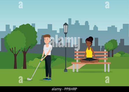 Couple d'athlètes pratiquant les sports park Illustration de Vecteur